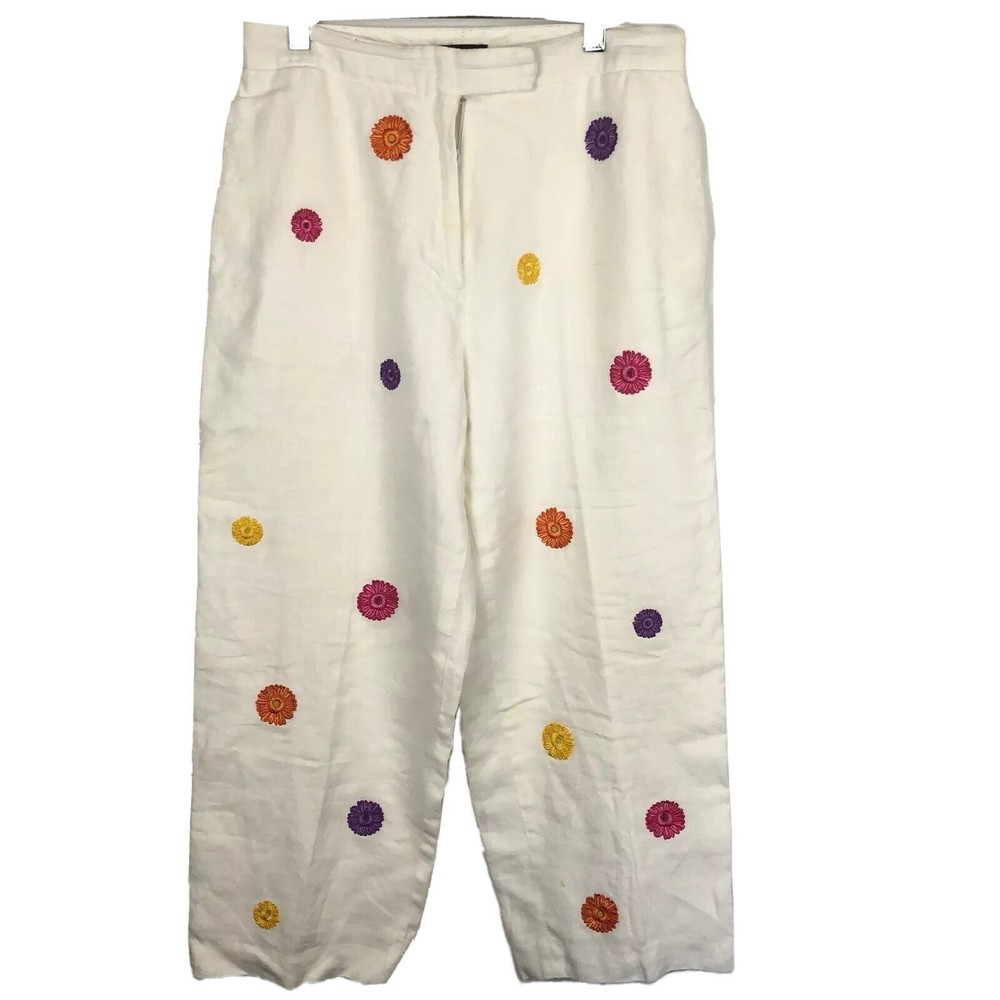 Deane & White Womens‎ Cropped Pants Size 10 Linen Embroidered